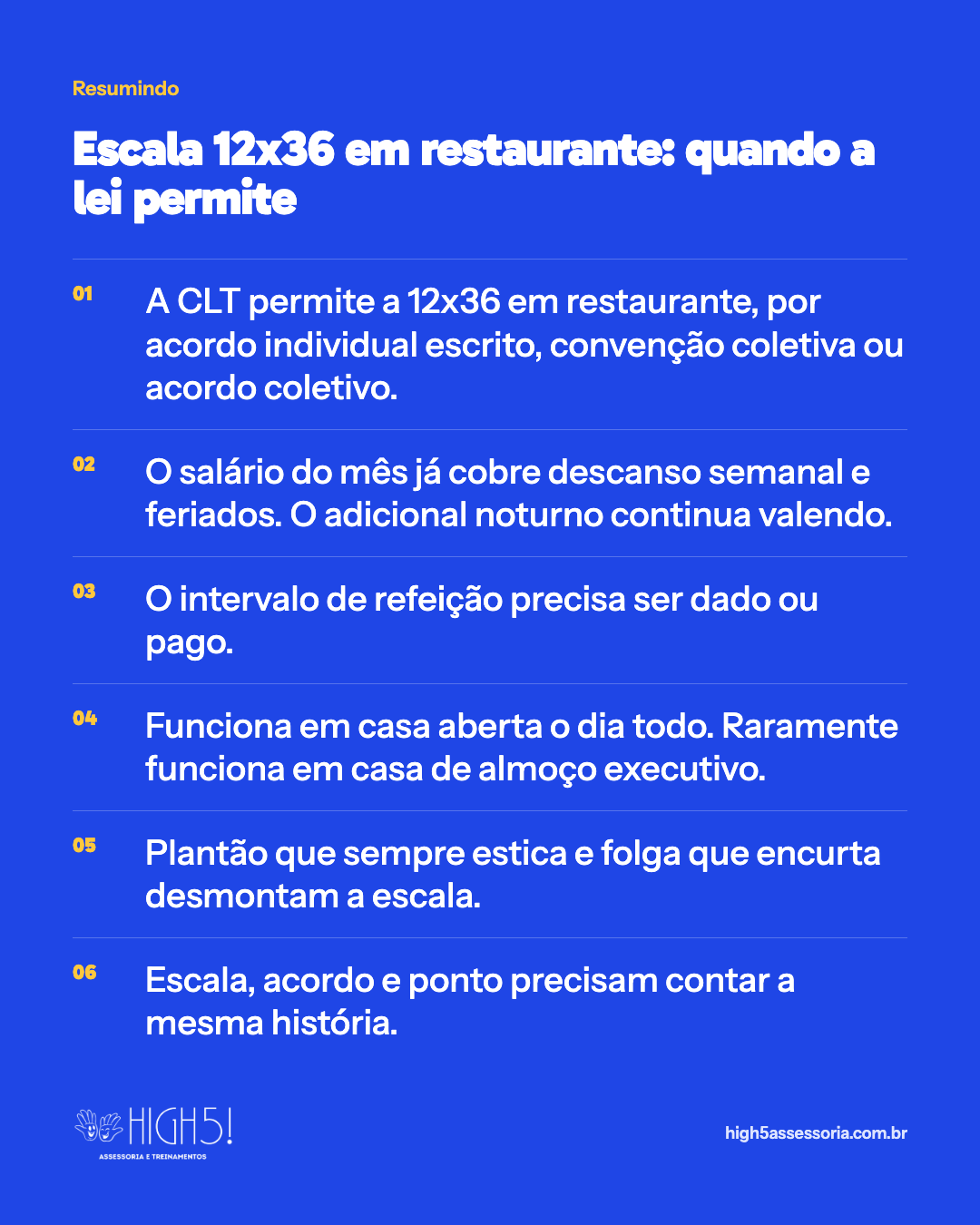 Resumo do artigo: Escala 12x36 em restaurante: quando a lei permite