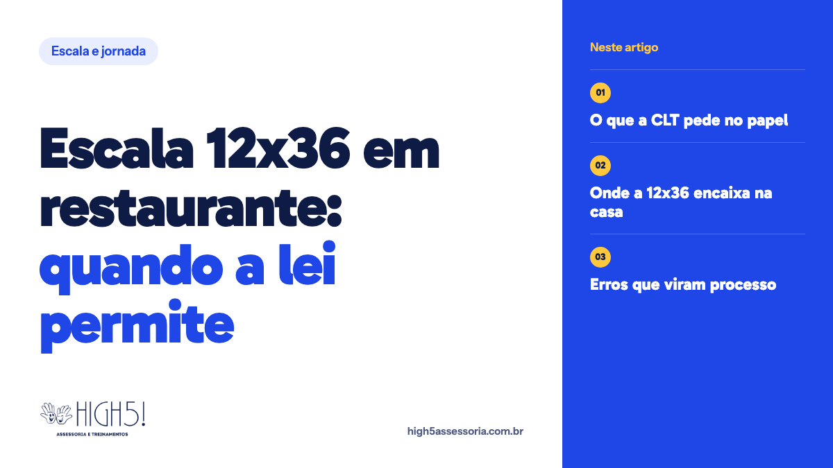 Capa da HIGH5 com o título Escala 12x36 em restaurante: quando a lei permite, e os tópicos do artigo